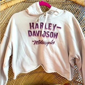 Women’s Harley-Davidson Cream Cropped Graphic Hoodie Size L